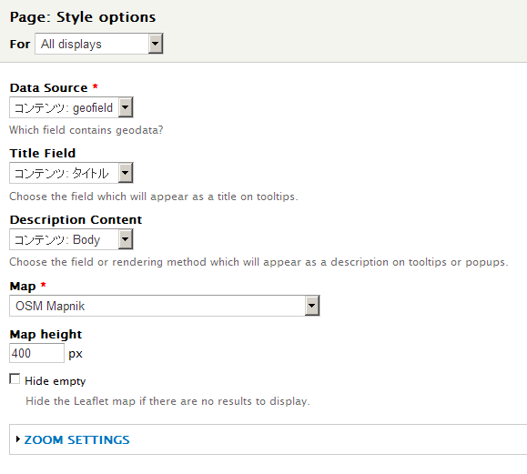 Drupal 7 Leaflet Views format settings