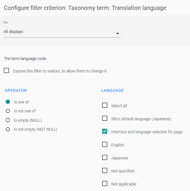 Drupal 8 multilingual functions Views setting filter